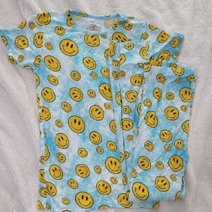 Posh Peanut Blue Pajama Set with Yellow Smiley Faces